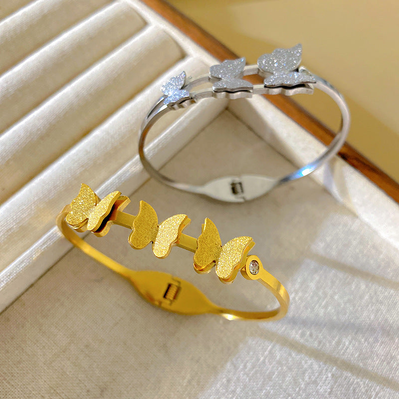 Minimalist 18K Gold Plated Matte Butterfly Titanium Steel Bracelet