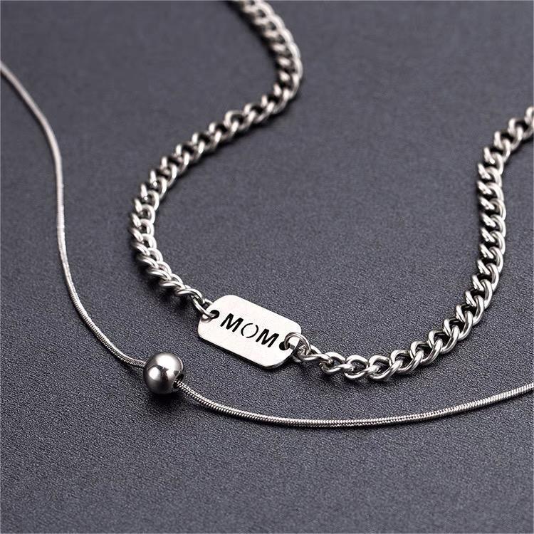 Collana Doppia Strato Minimalista con Perline Rotonde Geometriche da Donna, in Acciaio al Titanio, con Catena Cubana e Finitura Placcata