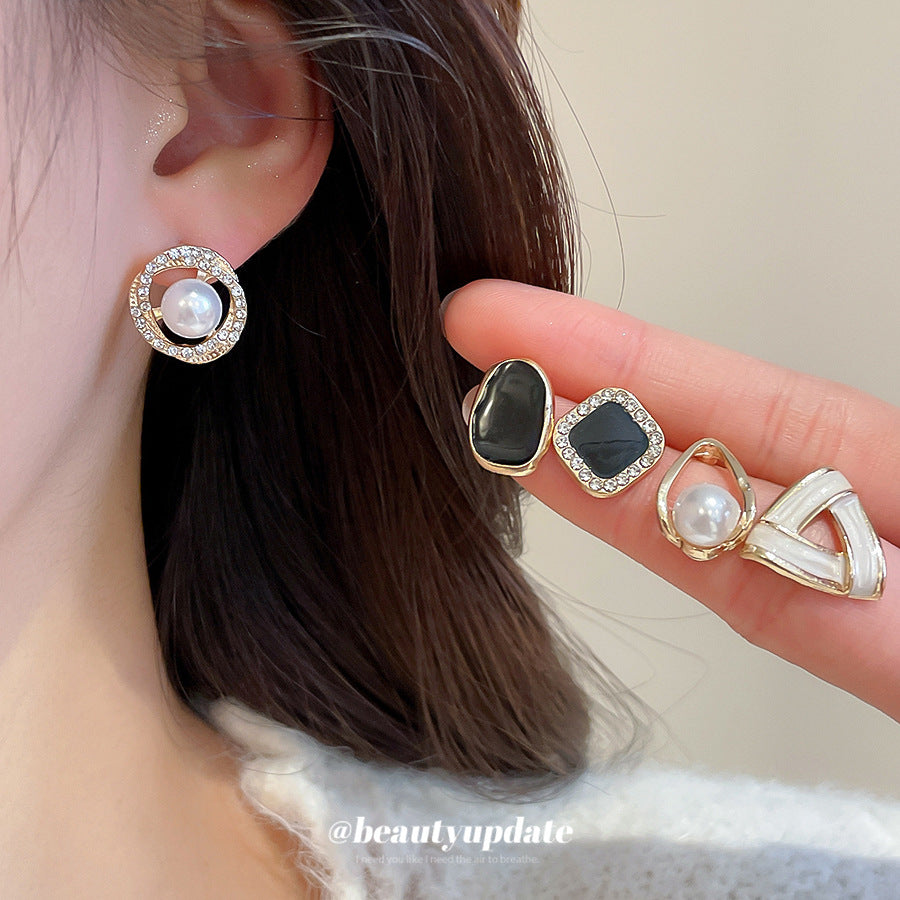 Pendientes de tuerca de perlas con forma de gota de agua, estilo retro francés, sumergidos en esmalte, para mujer, con postes de acero inoxidable