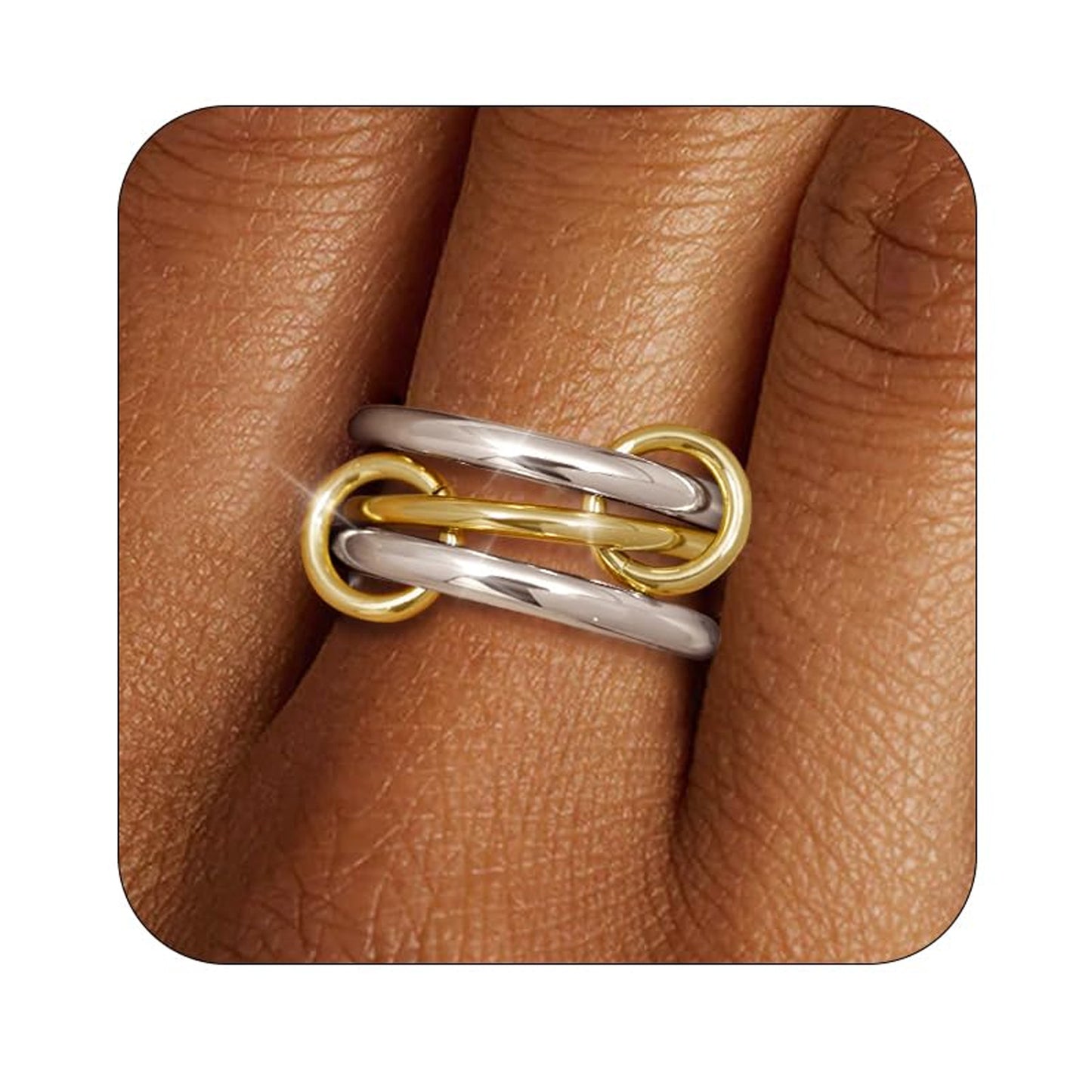 Gold Plated Stainless Steel Geometric Letter Ring with Rhinestone Inlay Unisex