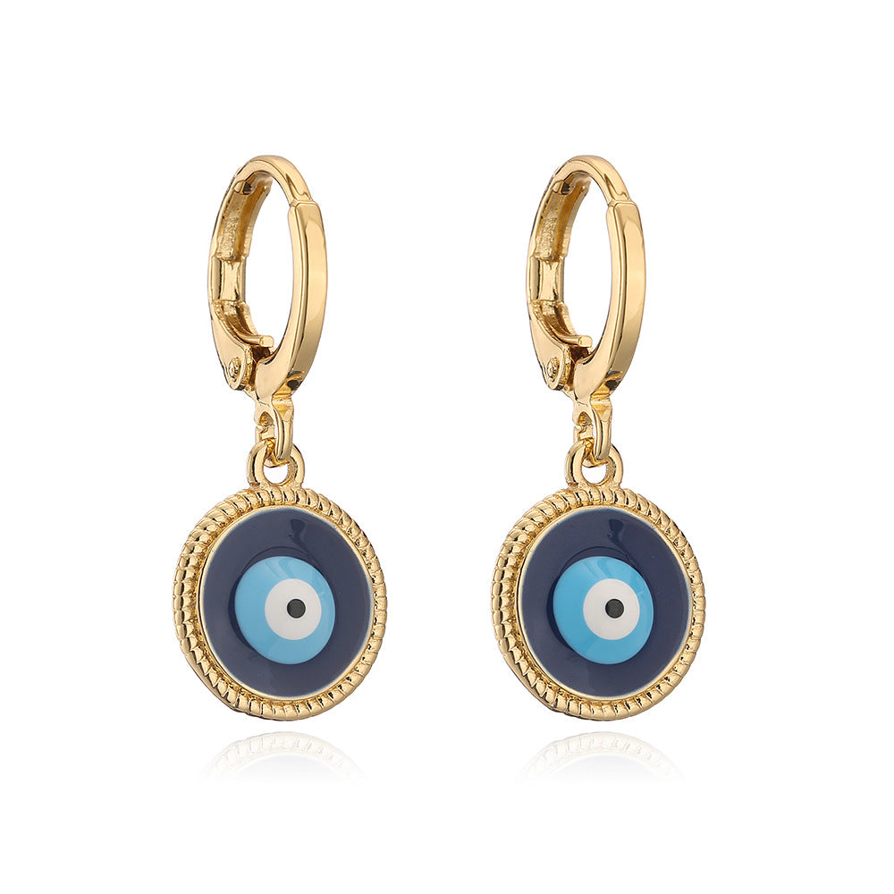 Casual Geometric Eye-Shaped Earrings for Women in Copper with Real Gold Plating and Zircon Inlay Enamel Finish