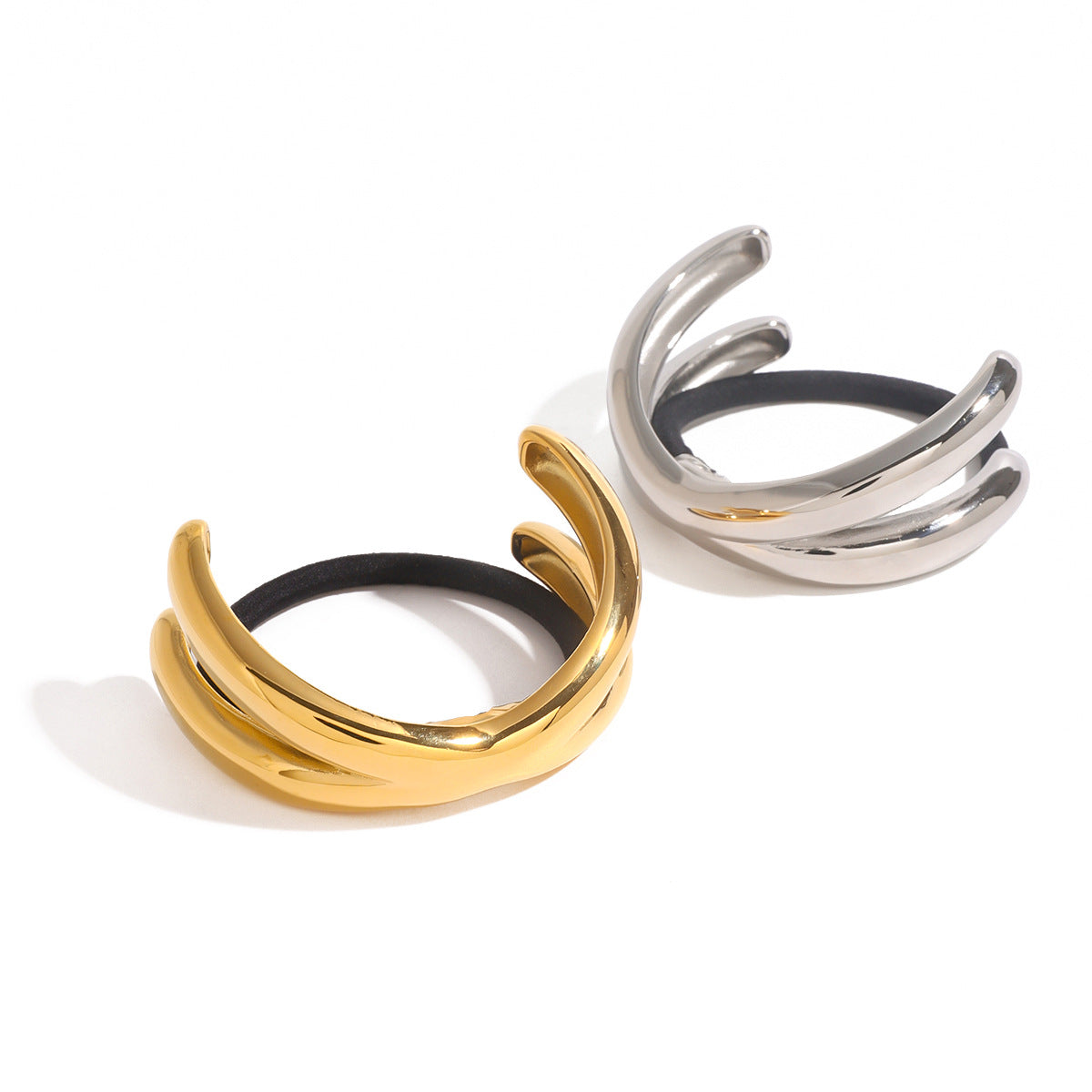 Minimalist Geometric Stainless Steel Hair Tie with Plated Finish for Thick Hair Ponytail