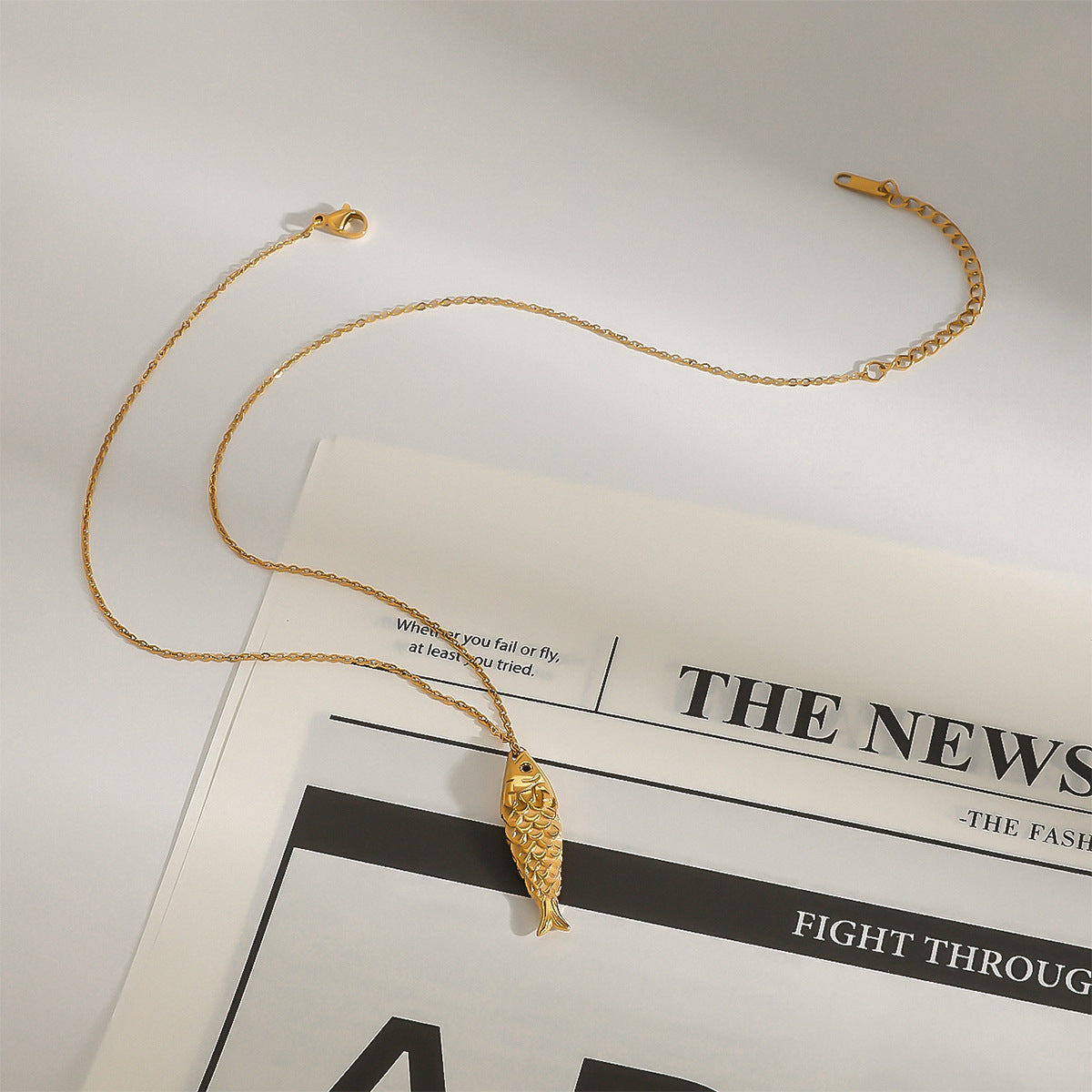 Elegant Geometric Koi Fish Pendant Titanium Steel Plated Necklace for Women
