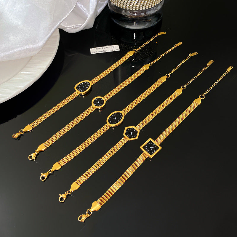 Minimalist Gold Plated Titanium Steel Round Dial Necklace Geometric Line Design