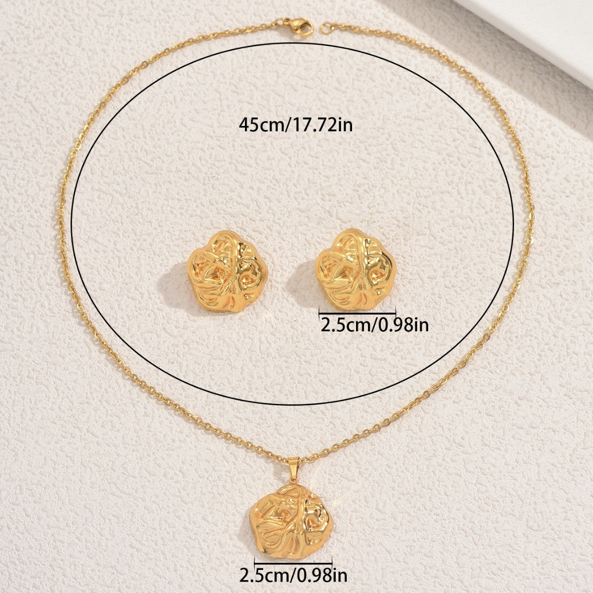 Conjunto de collar y pendientes de mujer de estilo geométrico en aleación con acabado chapado para un uso elegante y versátil