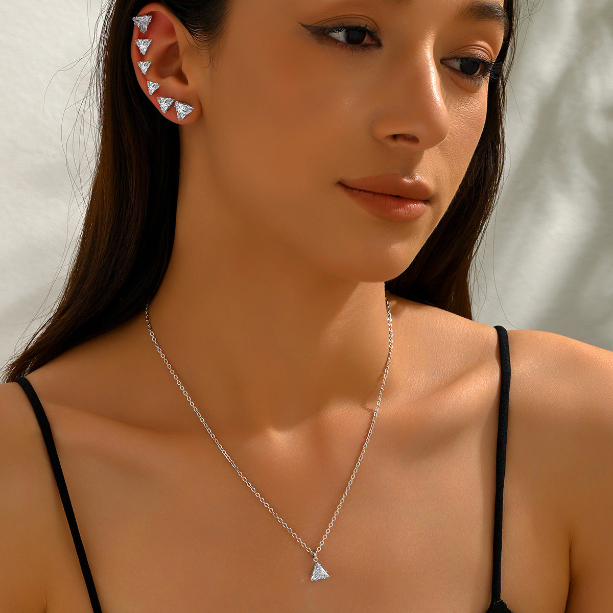 Conjunto de collar y pendientes con incrustaciones de circonita geométrica para mujer, joyería de moda de aleación
