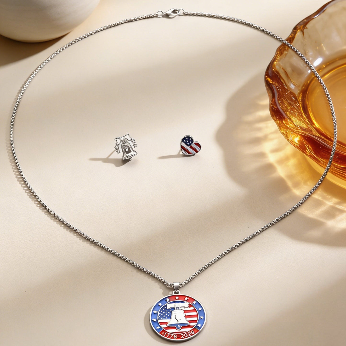 Set di collana e orecchini con ciondolo a campana a forma di cuore e goccia d'olio personalizzati in lega di zinco per unisex