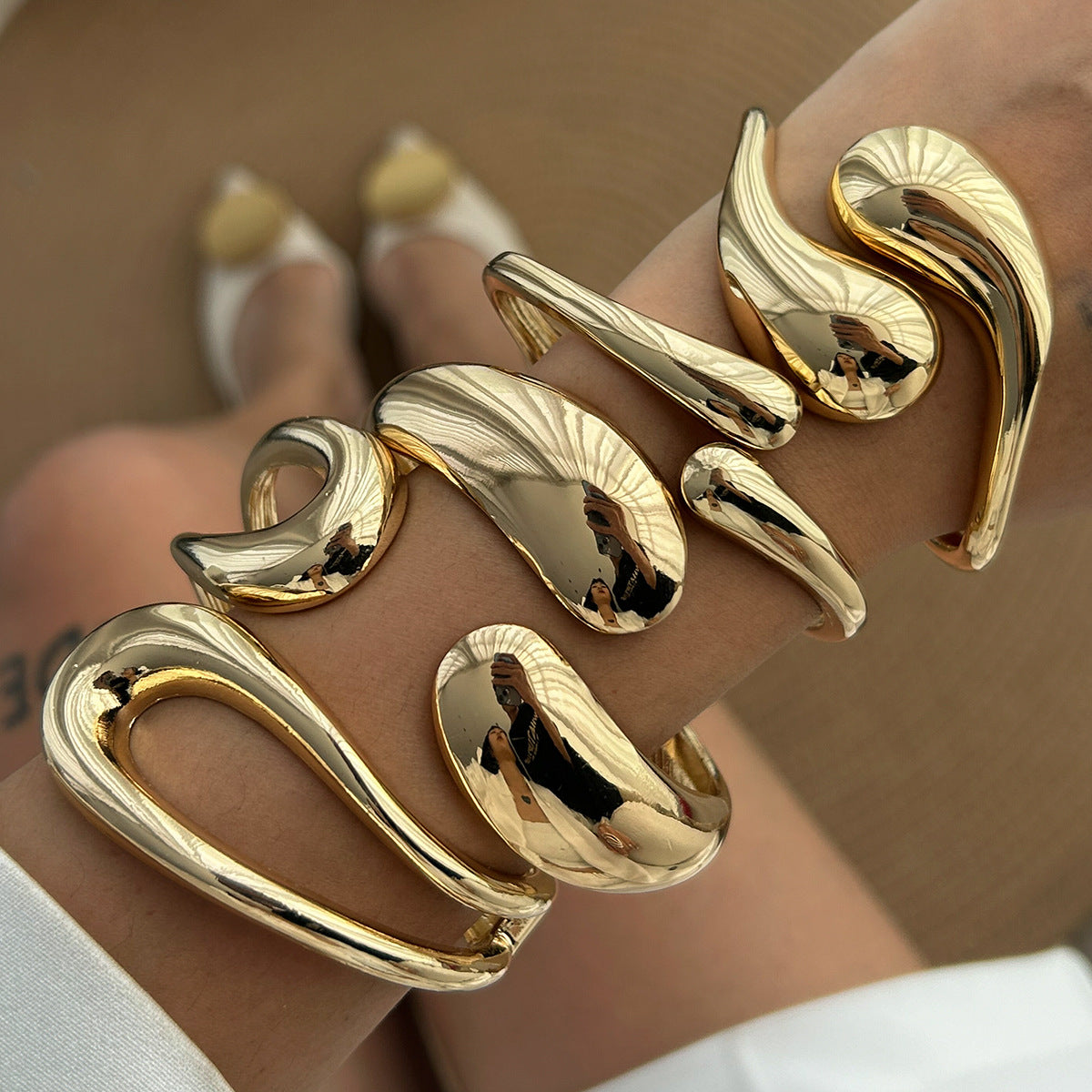 Personalized Geometric Water Drop Open Cuff Bracelet with Spring Clasp - Alloy Electroplated