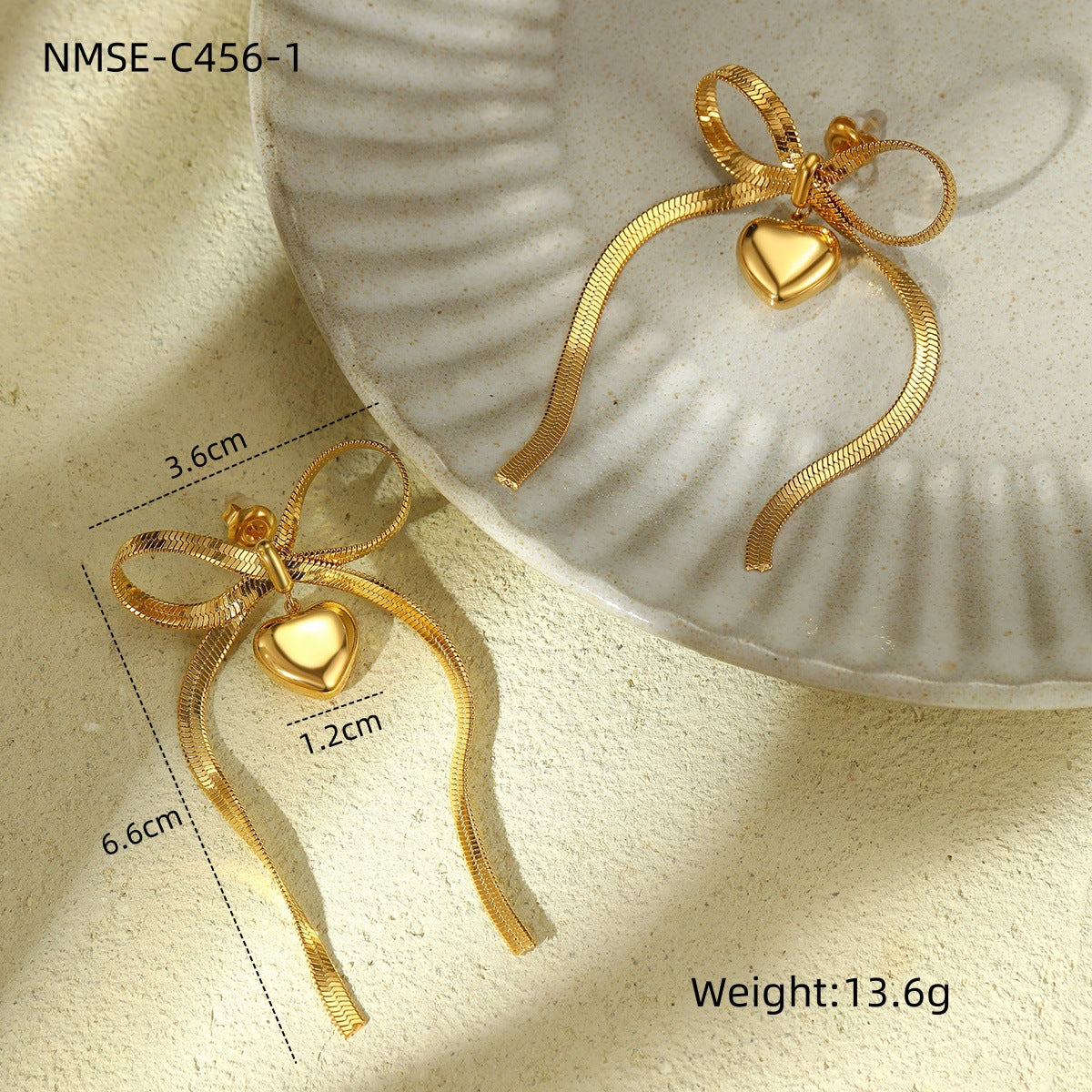 Vintage Bowknot Heart-Shaped Titanium Steel Stud Earrings with Plating Finish for Women