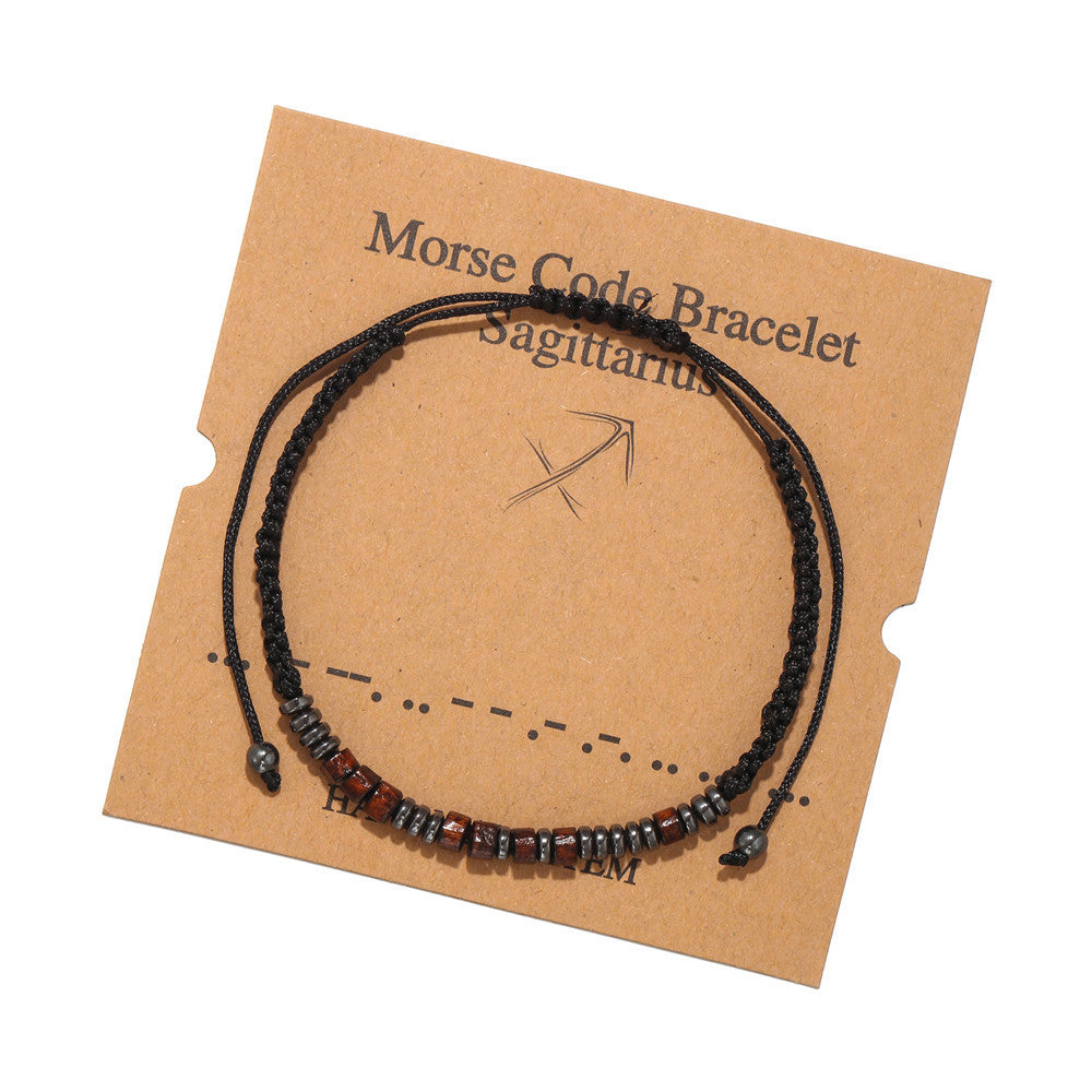 Morse Code Zodiac Wood Beaded Bracelet Round Geometric Unisex