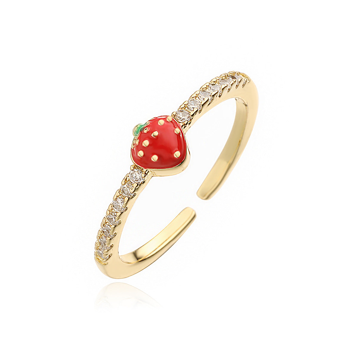 Minimalist Geometric Strawberry Cherry Open Ring for Women in Copper with Micro-Pavé Zirconia