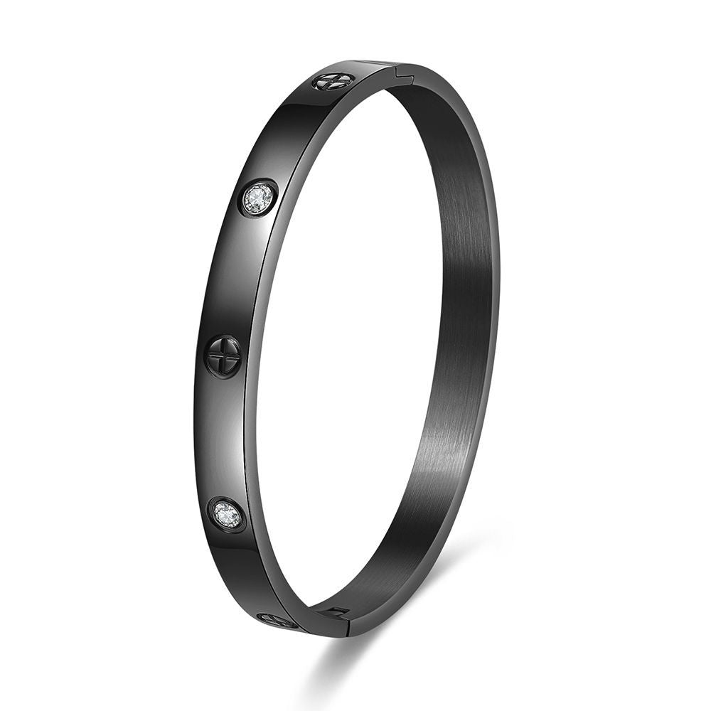 Streetwear Geometric Round Rhinestone Inlay Plated Stainless Steel Titanium Steel Bracelet