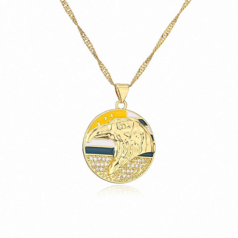 Vintage Geometric Pendant Necklace for Women with Copper Base Plated in 18K Gold and Enamel Finish, Rhinestone Accented