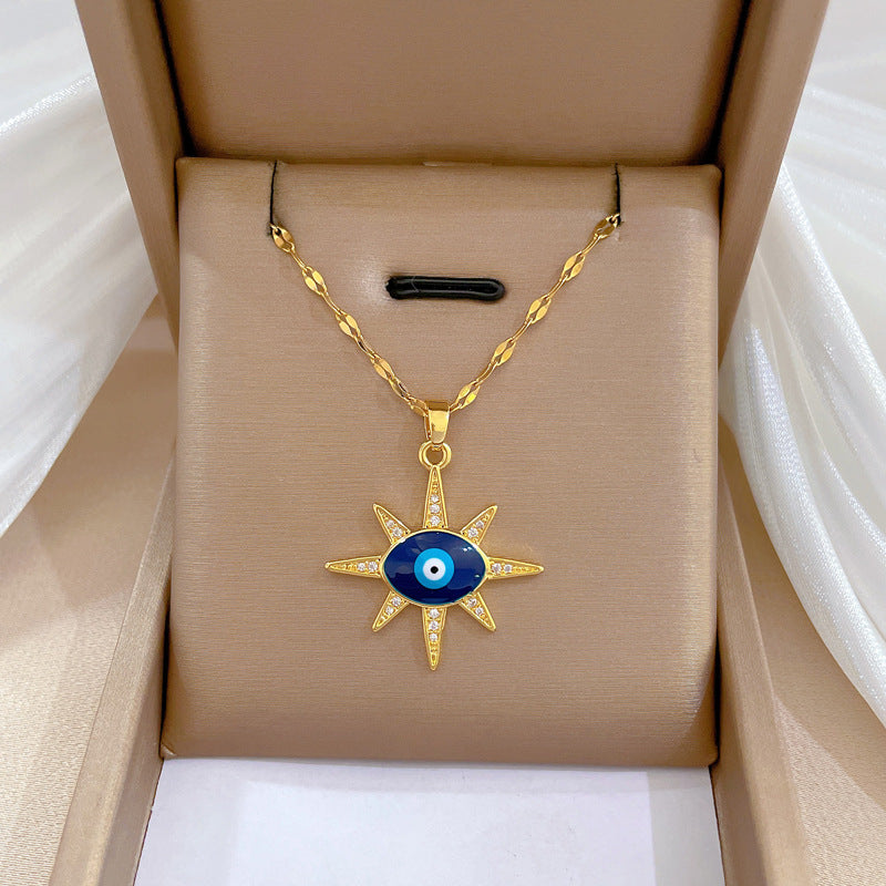 Luxury Minimalist Sweet Geometric Titanium Steel Stainless Steel Necklace with Rhinestone Inlay for Women