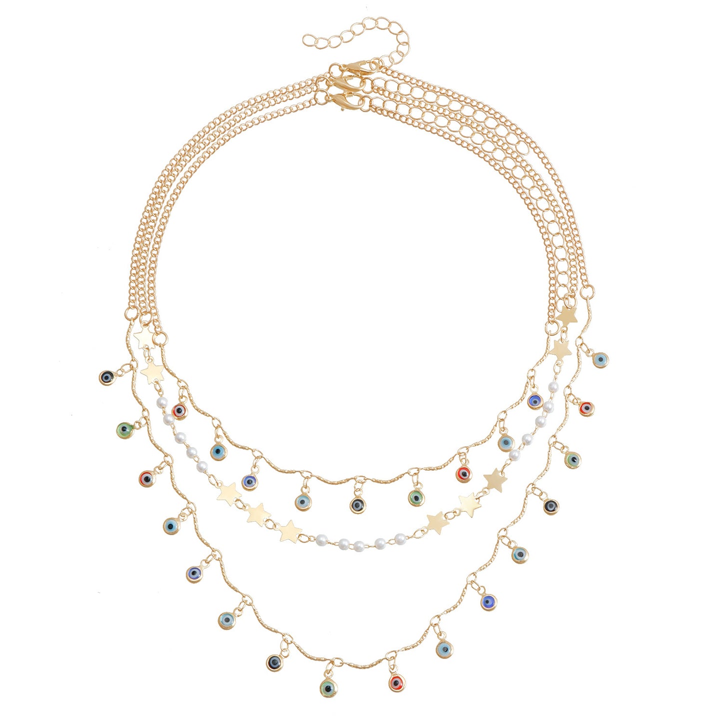 Vintage Fashion Enamel Evil Eye and Star Pendant Clavicle Necklace in Alloy with Plated Finish