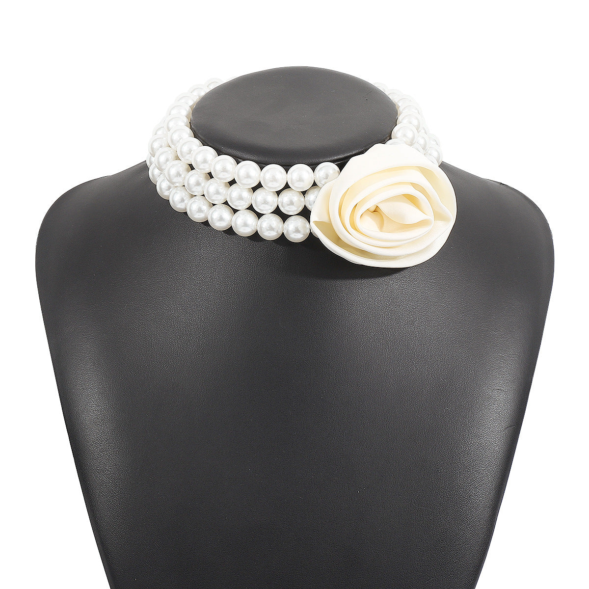 Collar de Perlas Floral con Rosa Estilo Hepburn Vintage para Mujer con Colgante Geométrico y Diseño Artesanal