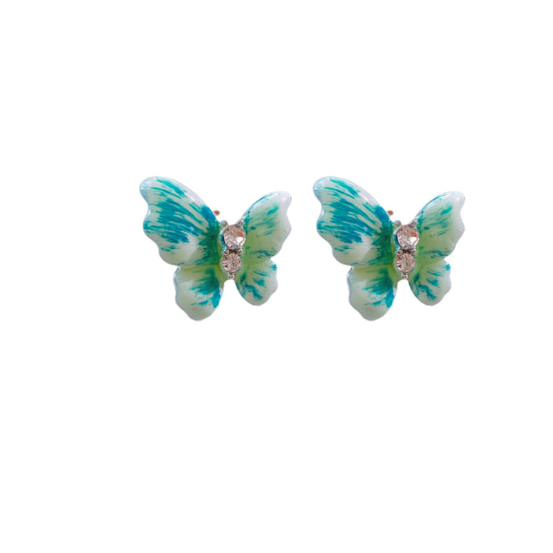 Vintage-Style Butterfly Earrings with Enamel Finish in Alloy Base and 14K Gold Posts for Women