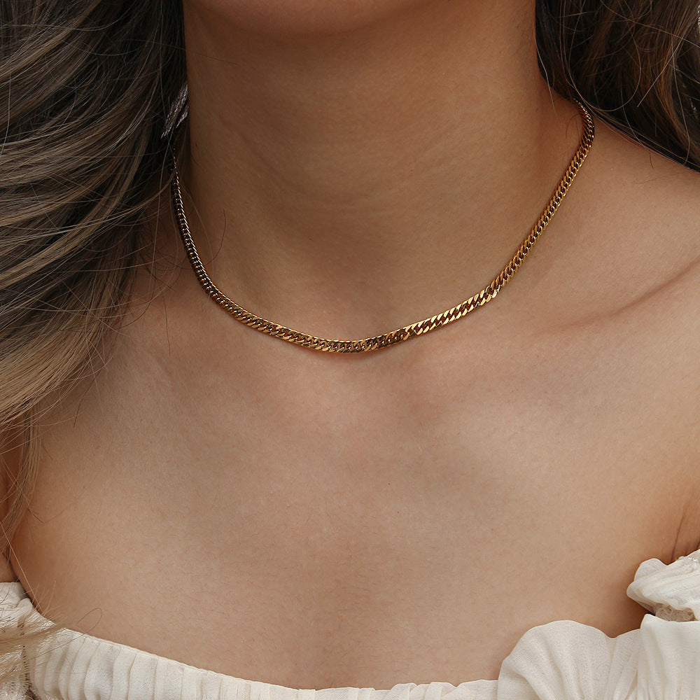 Fashionable Geometric Stainless Steel Plated Necklace Set with Interwoven Secure Chain for Women
