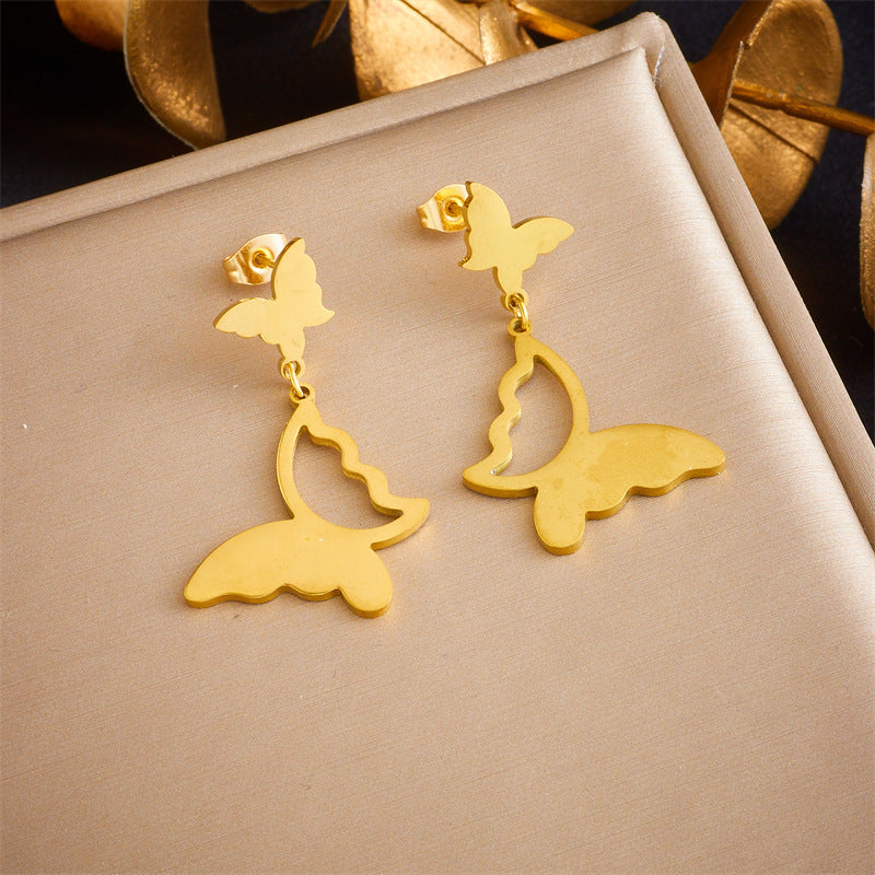 Minimalist Gold Plated Stainless Steel Floral Star Geometric Drop Earrings for Women
