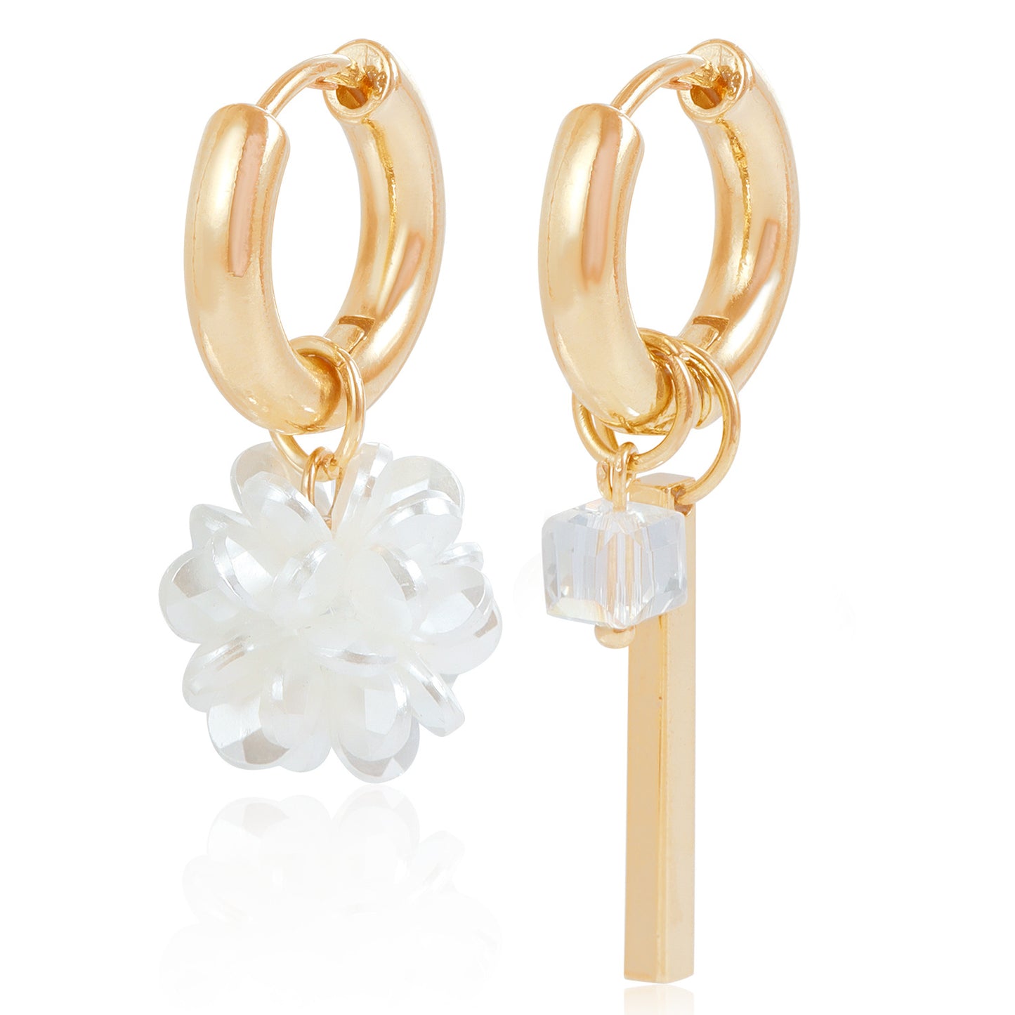 Minimalist Elegant Double-Hoop Long Bar Earrings for Women with Spherical Shape Electroplated Metal and Pearl-Like Finish