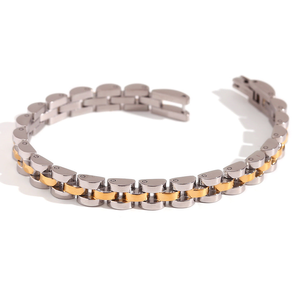 Minimalist Geometric Stainless Steel Plated 18K Gold Fine Watch-Style Bracelet for Women