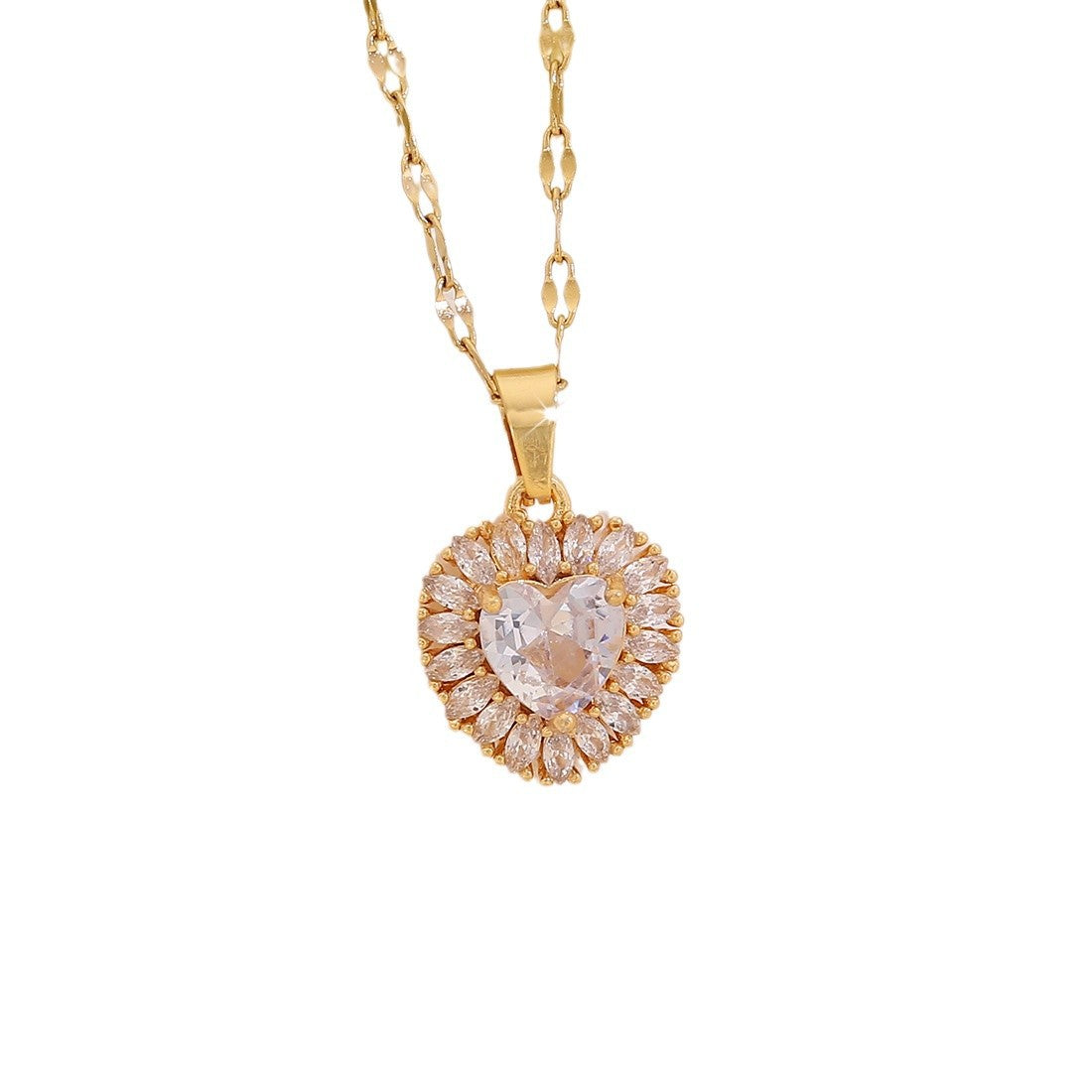 Fashionable Heart-Shaped Zirconia Pendant Necklace in Stainless Steel for Women with Elegant Clavicle Design
