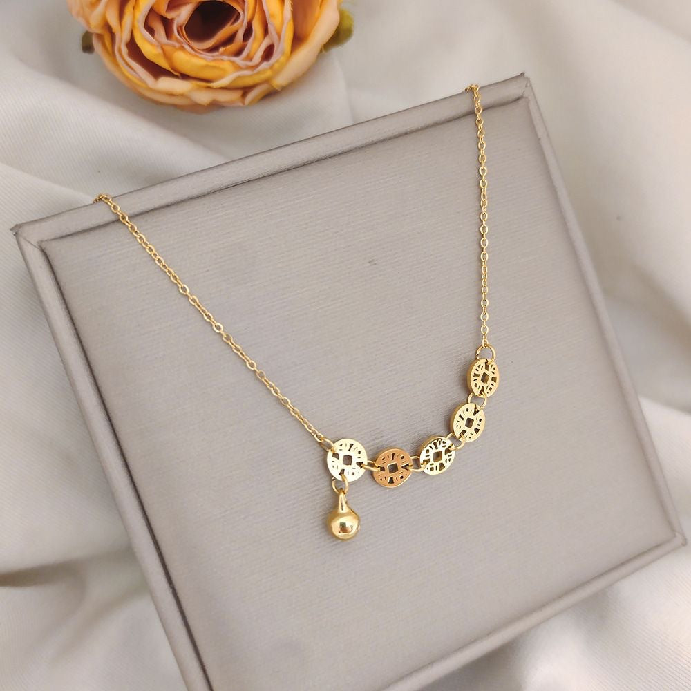 Minimalist Luxury U-Shape Titanium Steel Plated Coin Pendant Necklace Snake Chain for Women