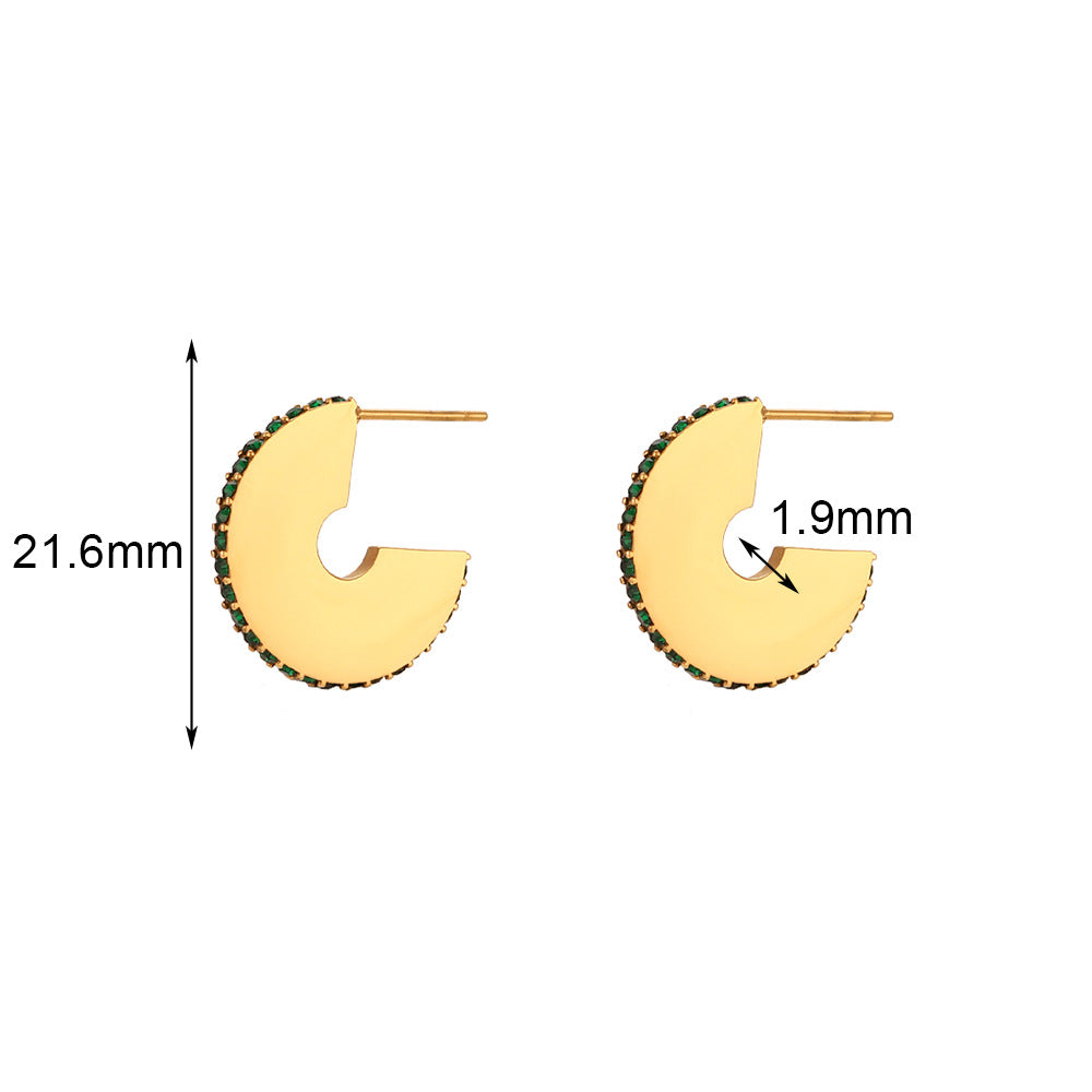 Minimalist Geometric Stainless Steel Hoop Earrings for Women with Polished Finish and Micro-Pave Detailing