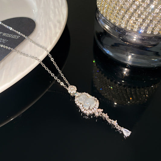 Luxury Ice-Translucent Gourd Pendant Titanium Steel Necklace with Brass Plated Cable Chain for Unisex