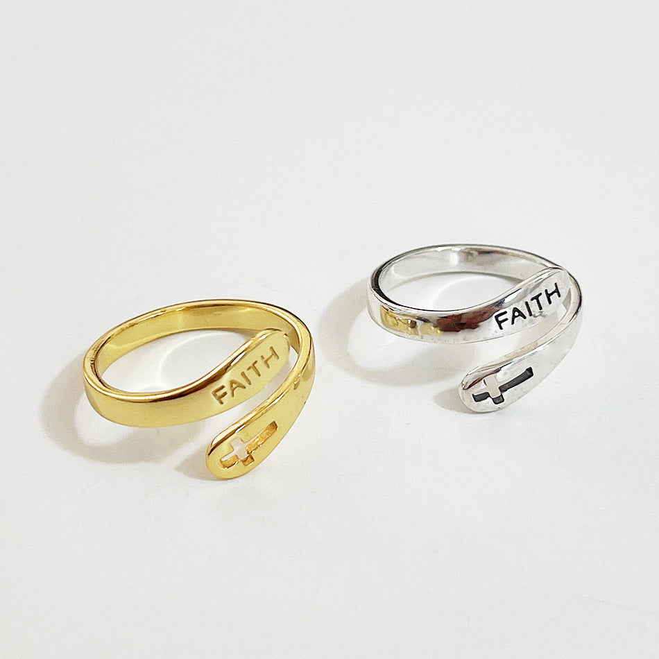 Anello da donna minimalista Streetwear in argento sterling 925 intarsiato con croce e lettera