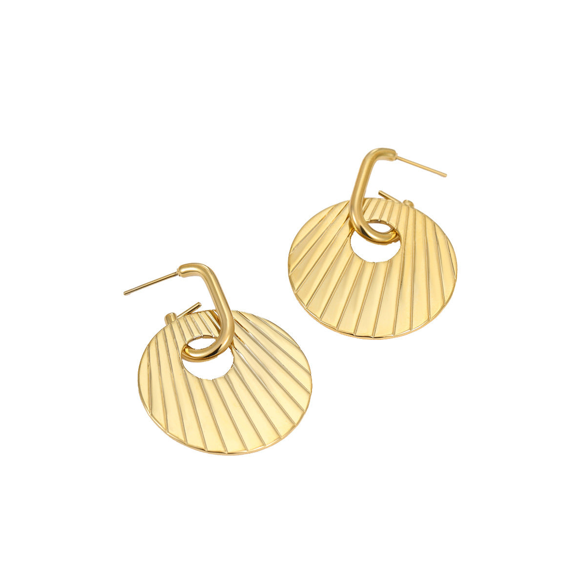 Pendientes geométricos circulares minimalistas de acero inoxidable brillante para mujer con acabado chapado