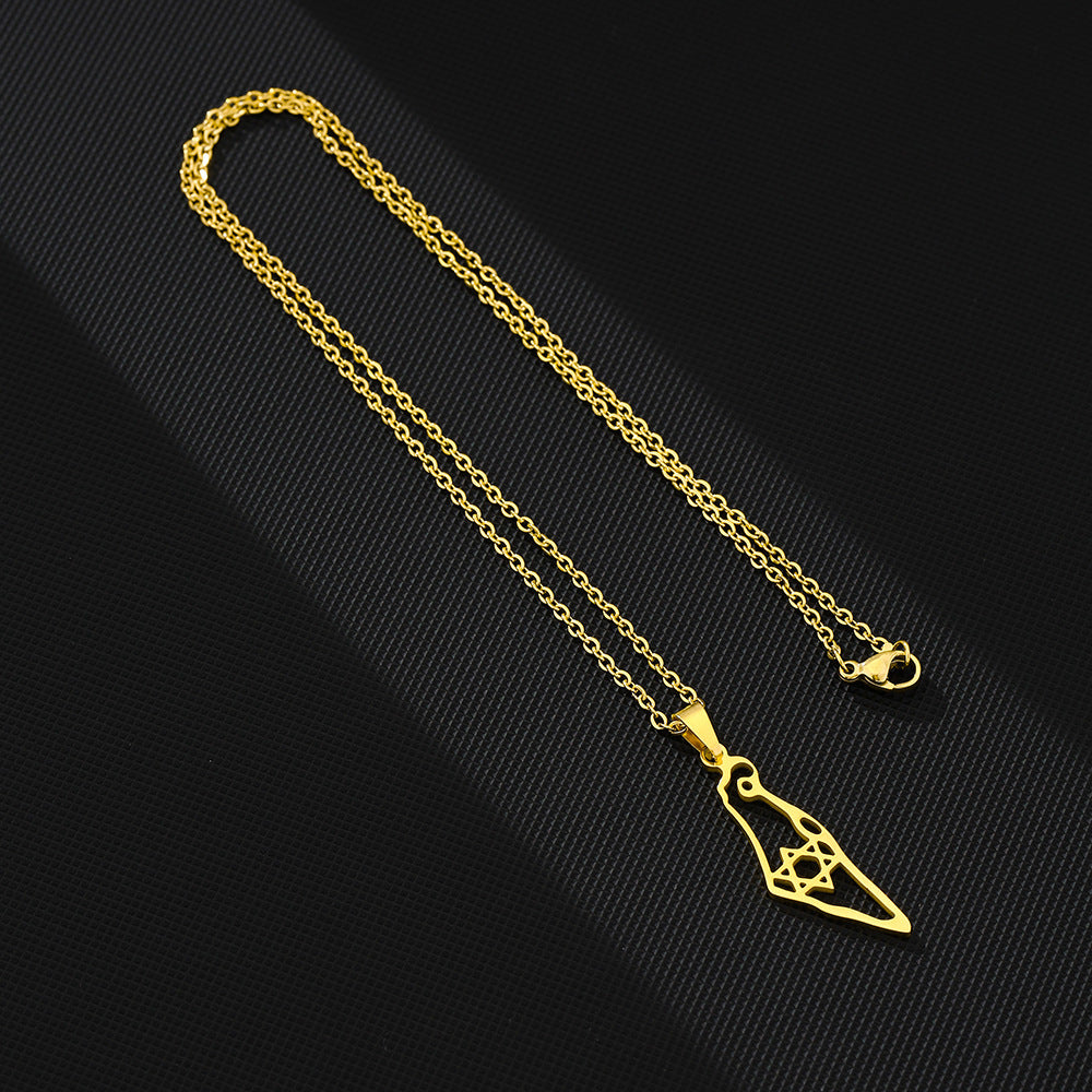 Collar con colgante étnico geométrico hueco de acero de titanio con acabado chapado y cadena tipo O para unisex