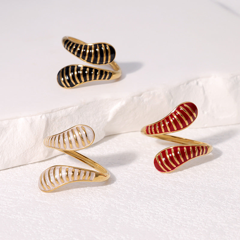 Vintage Drip-Shaped Open Ring in Stainless Steel with Plating Finish for Women