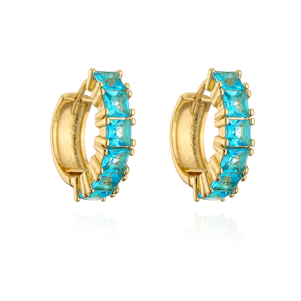 Minimalist Geometric Copper Hoop Earrings with 18K Gold Plating and Zircon Accents for Women