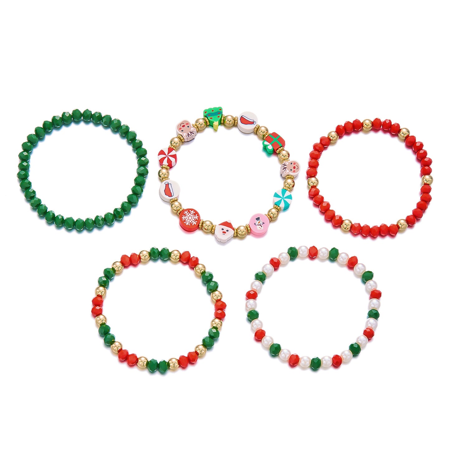Christmas-Themed Geometric Beaded Bracelet Set for Women with Snowflake Reindeer and Jingle Bell Charms Crystal and Acrylic Handmade Fashion Bracelets