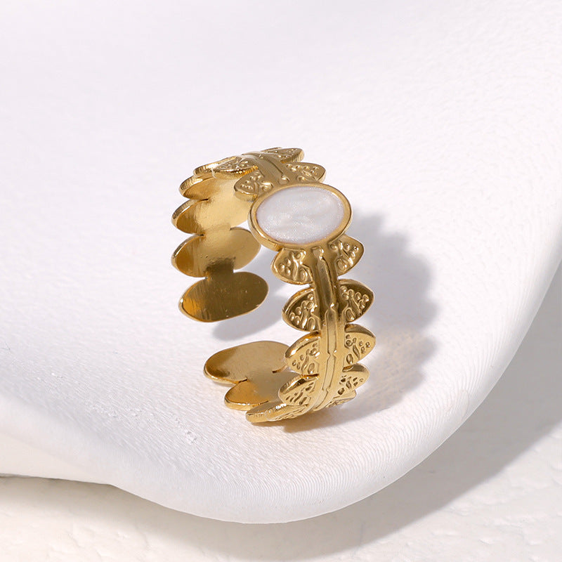 Anello regolabile geometrico vintage francese in acciaio inossidabile con placcatura in oro 18 carati da donna