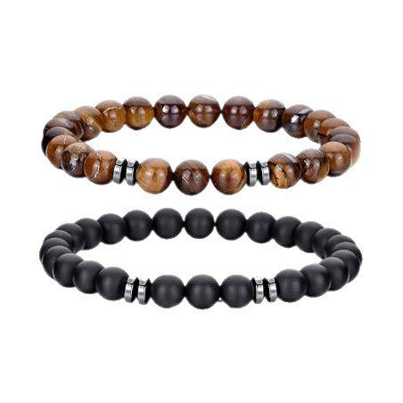 Minimalist Matte Black Tiger Eye Agate Geometric Round Beaded Bracelet for Men