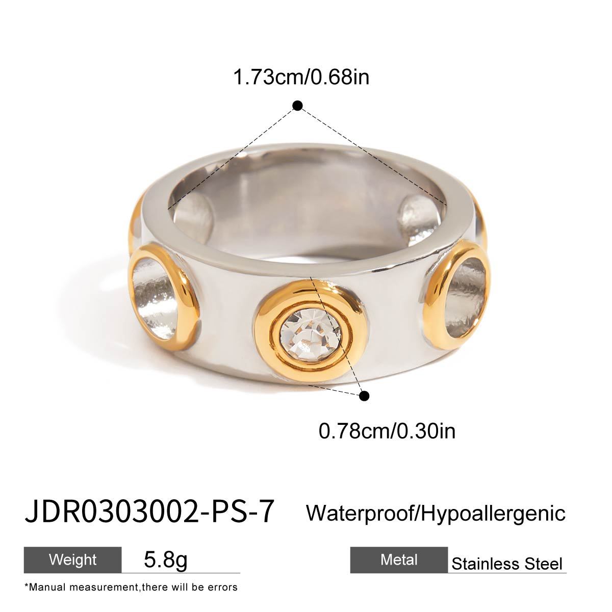 Punk Minimalist Geometric Round Cubic Zirconia Inlay Plated Stainless Steel Ring for Women