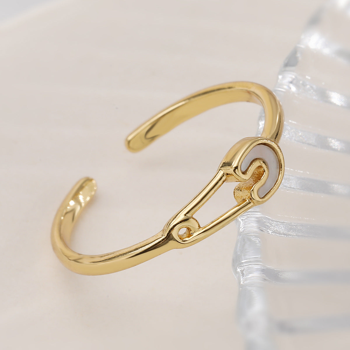 Minimalist 18K Gold Plated Brass Geometric Floral Open Ring for Women