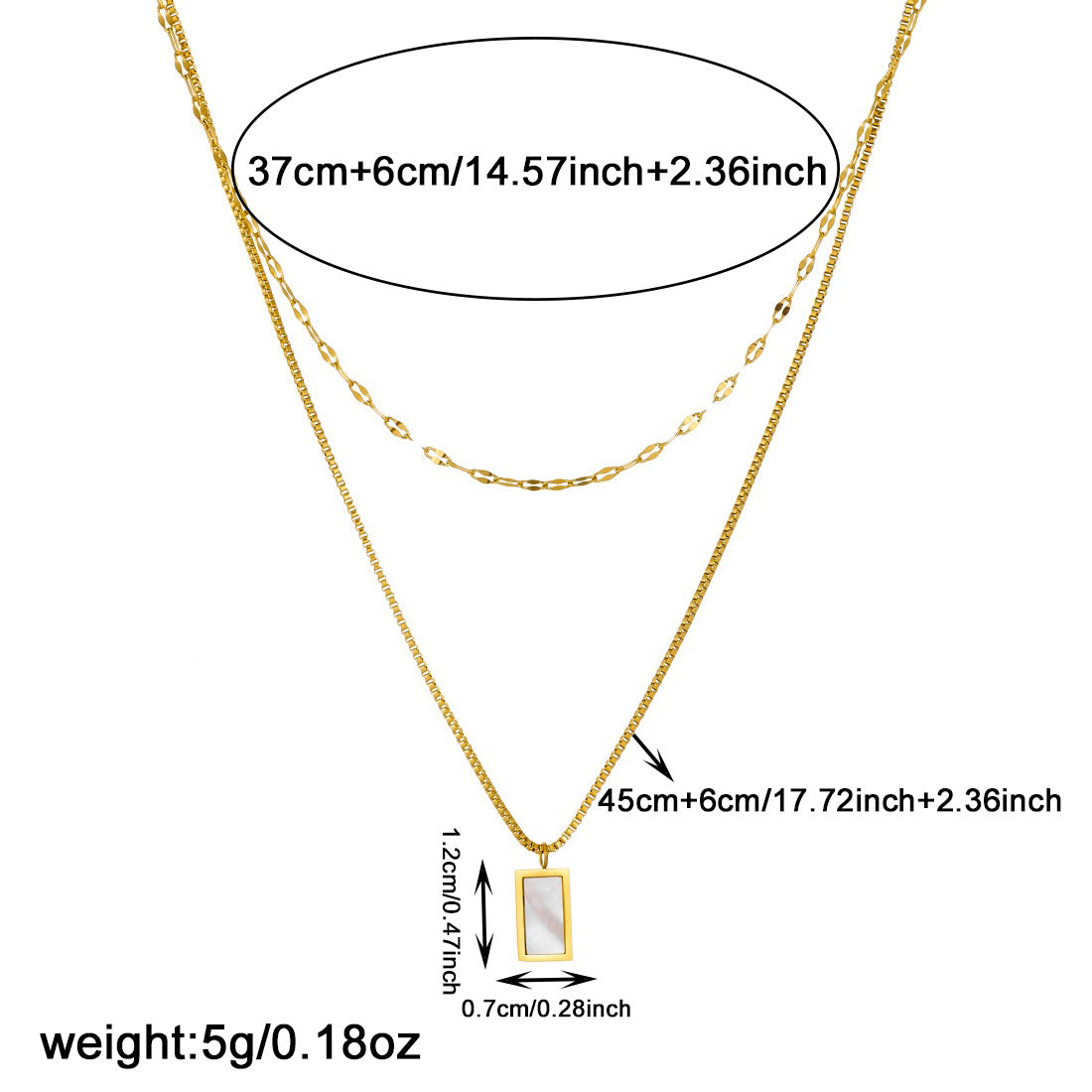 Minimalist Elegant Gold Plated Stainless Steel Double Layer Square Pendant Necklace for Women