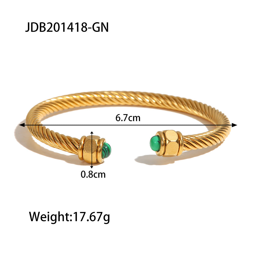 Gold Plated Stainless Steel Round Geometric Women's Bracelet with Cubic Zirconia