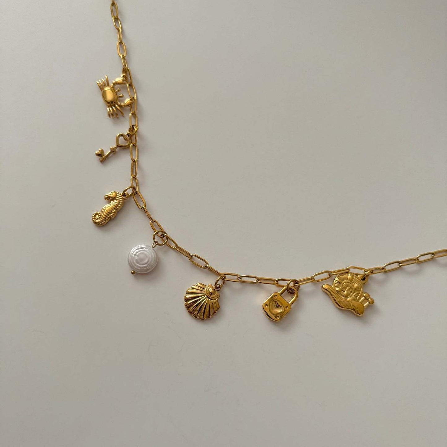 Collana Unisex Con Catenina A Cavetto Con Ciondolo A Stella Marina E Conca In Acciaio Inossidabile Placcato Oro 18K, Gioielli Estivi Da Spiaggia