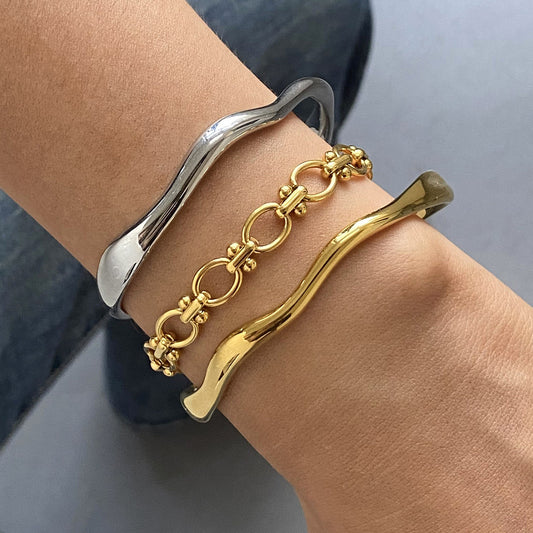 Minimalist Geometric Stainless Steel Open Bangle Bracelet with Plated Finish for Women