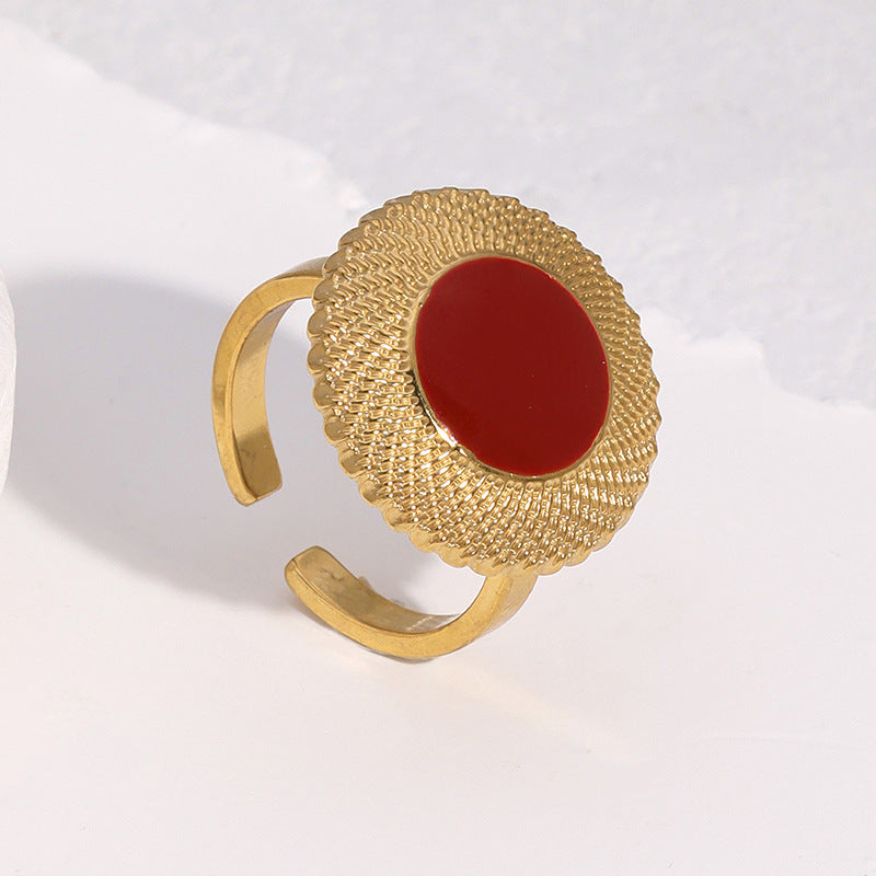 Vintage French Minimalist Geometric Open Ring 18K Gold Plated Stainless Steel Jewelry for Women