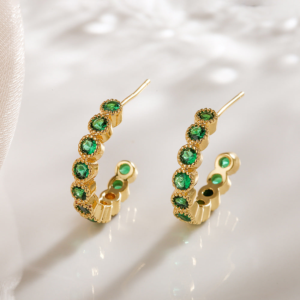 Minimalist Geometric Irregular C-Shaped Earrings for Women in Brass with Gold Plating and Zircon Accents