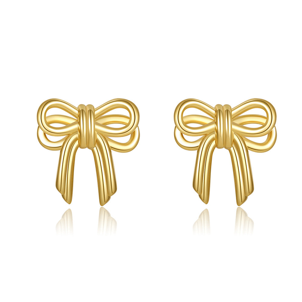 Gold Plated Brass Bow Knot Earrings Elegant Casual Studs