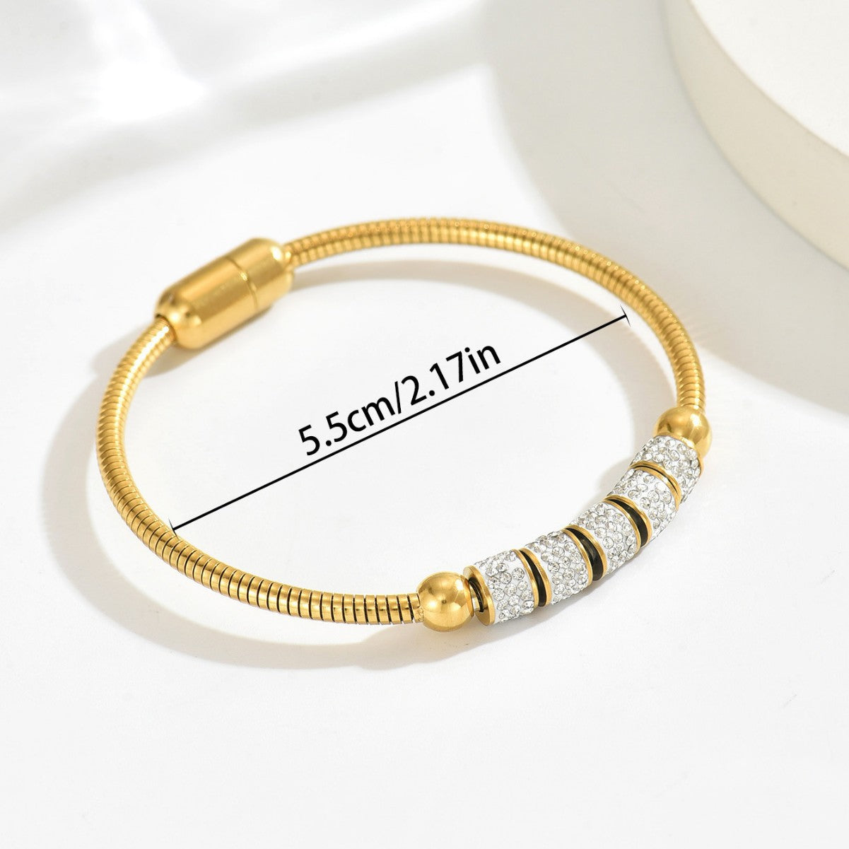Pulsera magnética geométrica con incrustaciones de diamantes de imitación para mujer, de aleación de zinc con patrones circulares y de anillo