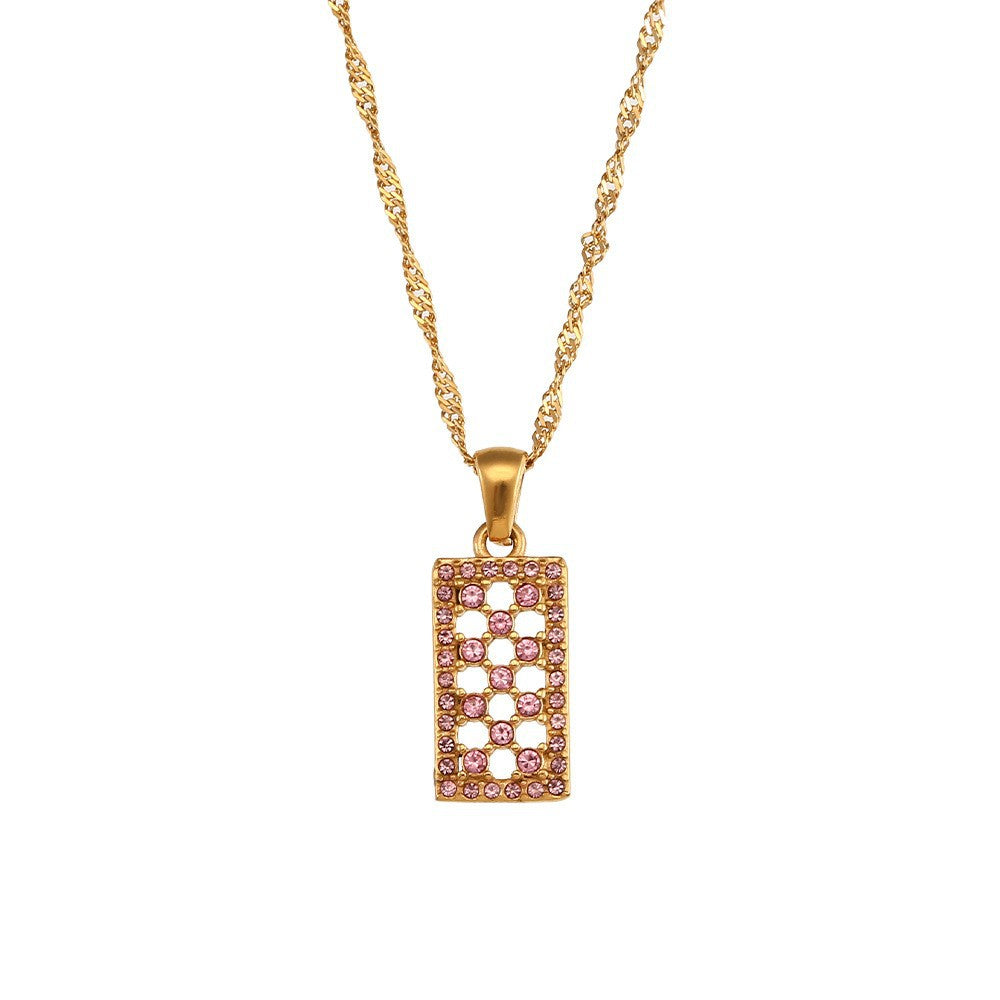 Collana con Pendente Geometrico alla Moda in Acciaio Inossidabile con Placcatura in Oro 18K, Accenti in Acciaio al Titanio, Accenti di Strass e Dettaglio con Frange per Donna