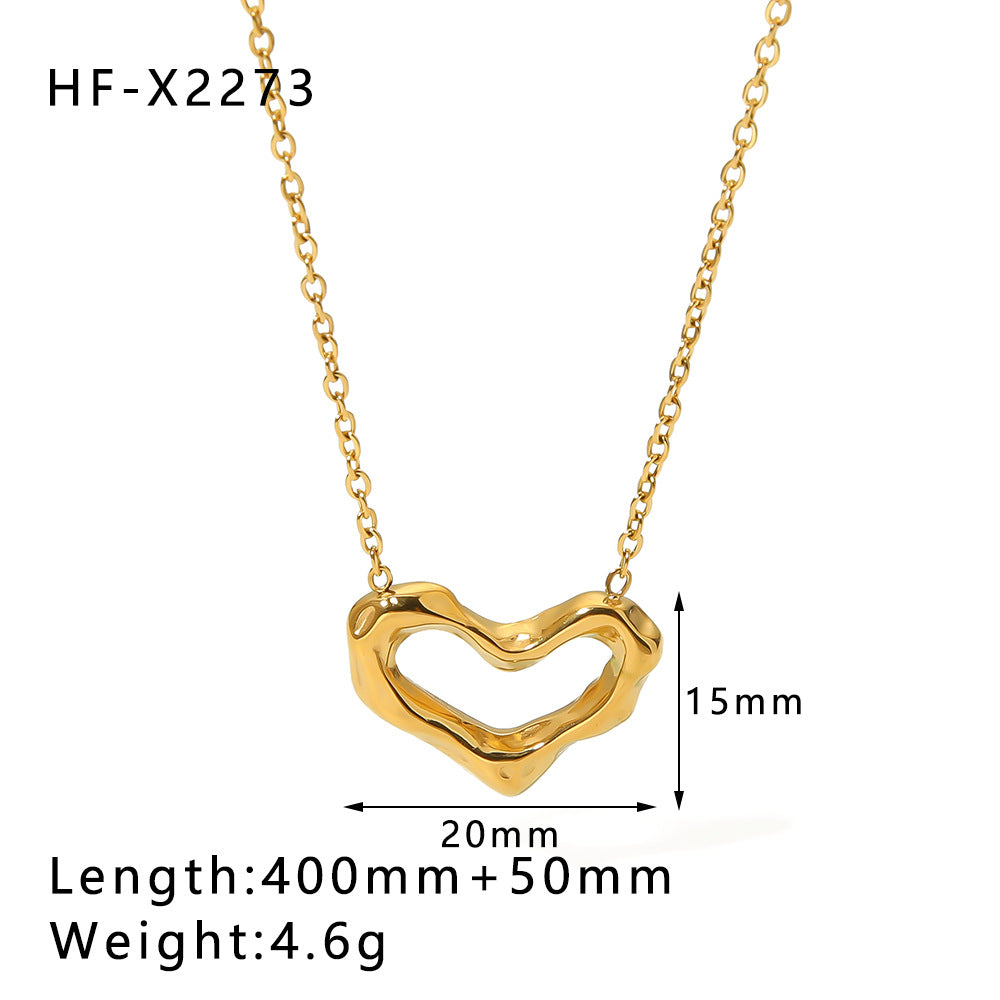 Collana con Pendente a Cuore Cavo Irregolare da Donna in Acciaio Inossidabile con Placcatura in Oro 18K