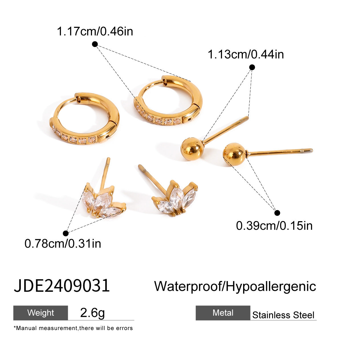 Orecchini a perno geometrici in acciaio inossidabile con dettagli in zircone e perle da donna